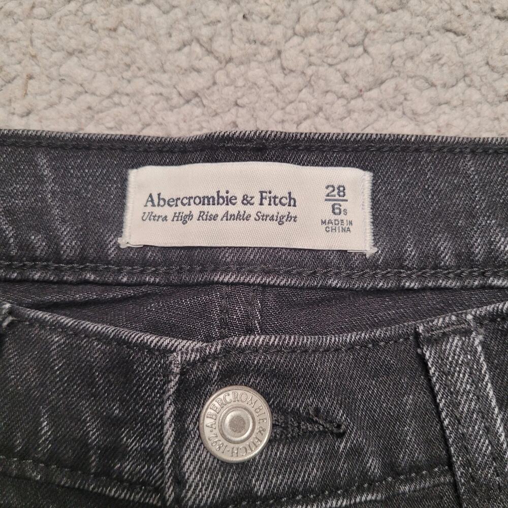 Abercrombie & Fitch Jeans 28 6S Black Denim Faded Ultra High Rise Straight Ankle - Picture 5 of 9